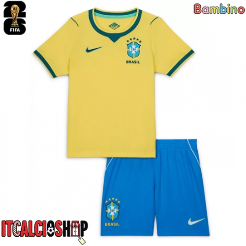 Brasile Prima Maglia Bambino Mondiali 2026 Manica Corta (+ Pantaloni corti)